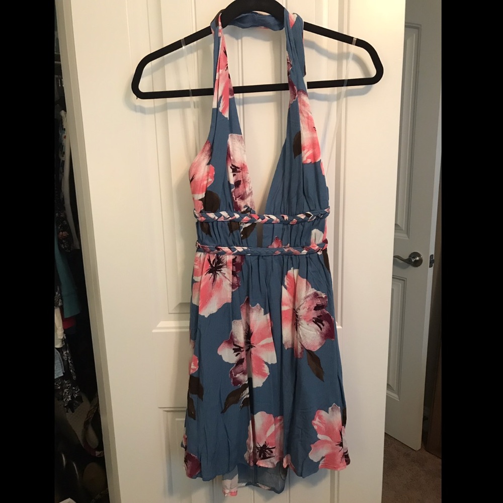 Floral, low-cut, backless dress